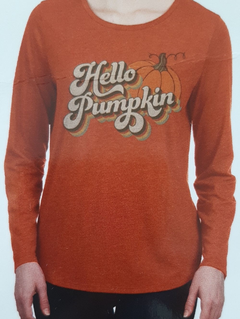 State of Mind Long Sleeve Top Fall Wear With Pumpkin Graphic New